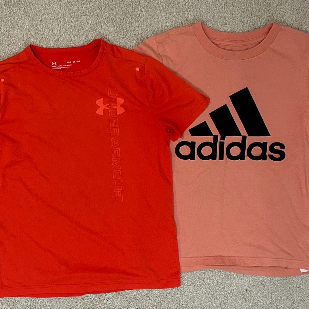 Lot of two boys t-shirts, size youth small, Under Armour and Adidas